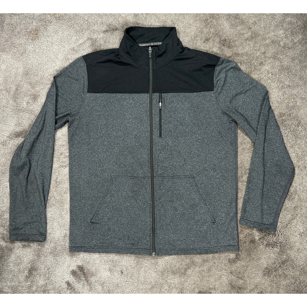Prana Full Zip Jacket Mens XL Gray Black Colorblock Breathe Active Mock Neck